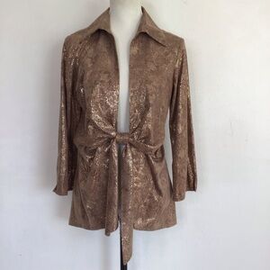 Mishca Elegant Shimmering Rose Gold Women's Tie Front Party Blazer Size M